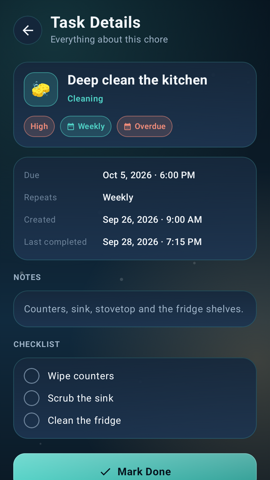 Pure Home Alert task details screen